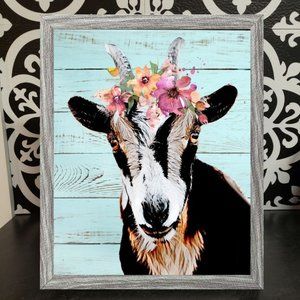 Framed 8x10 Goat Floral Farmhouse Decor Print